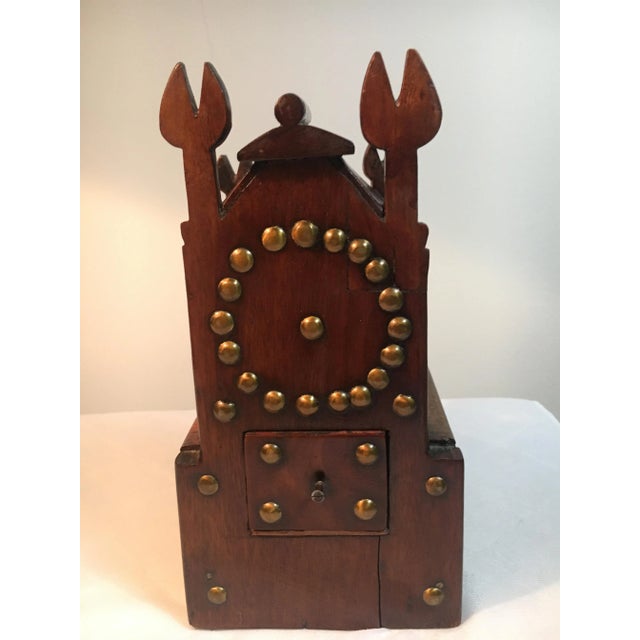 19th Century Folk Art Wooden and Brass Pocket Watch Holder For Sale - Image 4 of 12