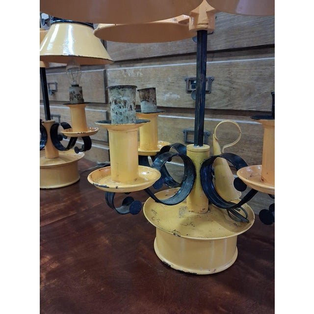 Empire 3-Light Bouillotte Lamps in Lacquered Sheet Metal with Candle Extinguisher, 1920s, Set of 2 For Sale - Image 6 of 8
