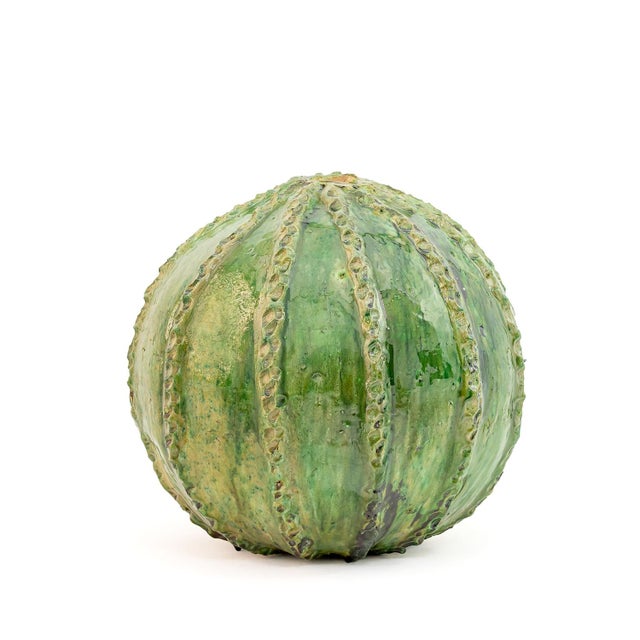 Art Deco Tamegroute Green Glazed Ceramic Sphere | One of a Kind For Sale - Image 3 of 5