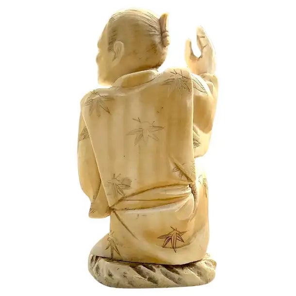 19th Century Japanese Okimono Sitting Man Figurine For Sale - Image 5 of 8