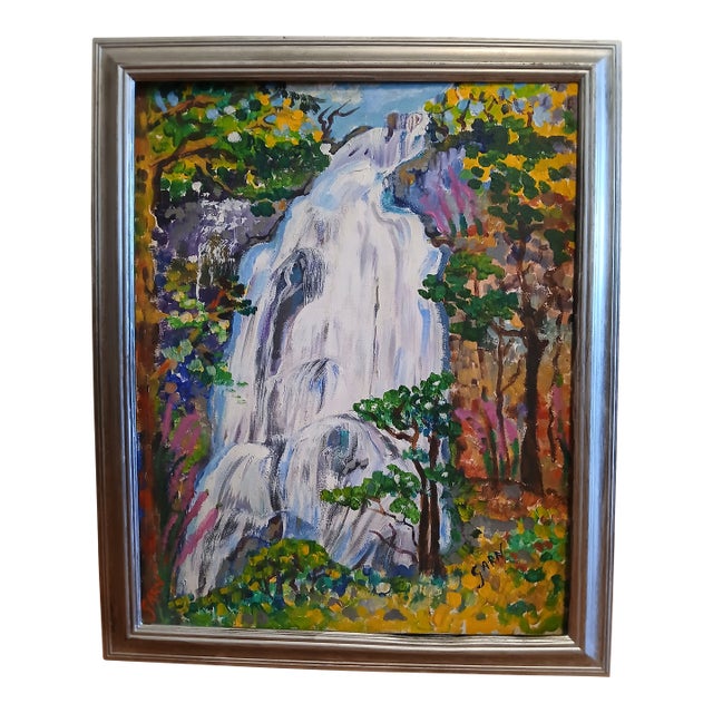 1980s Framed Original Waterfall Painting on Canvas by Artist Garm For Sale