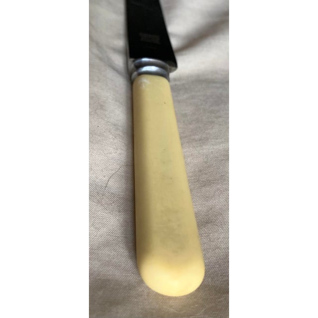 1970s vintage stainless steel steak knives, set of 6 by Allen and West in original wood presentation box. Collection of...