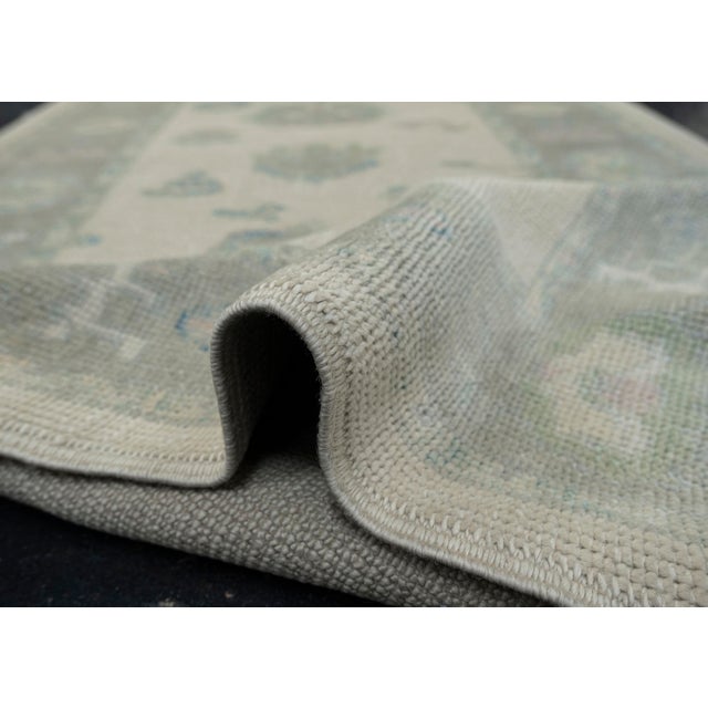 Ivory Turkish Oushak Rug Green & Blue Handwoven Wool Rug 3'2" X 6' For Sale - Image 8 of 11