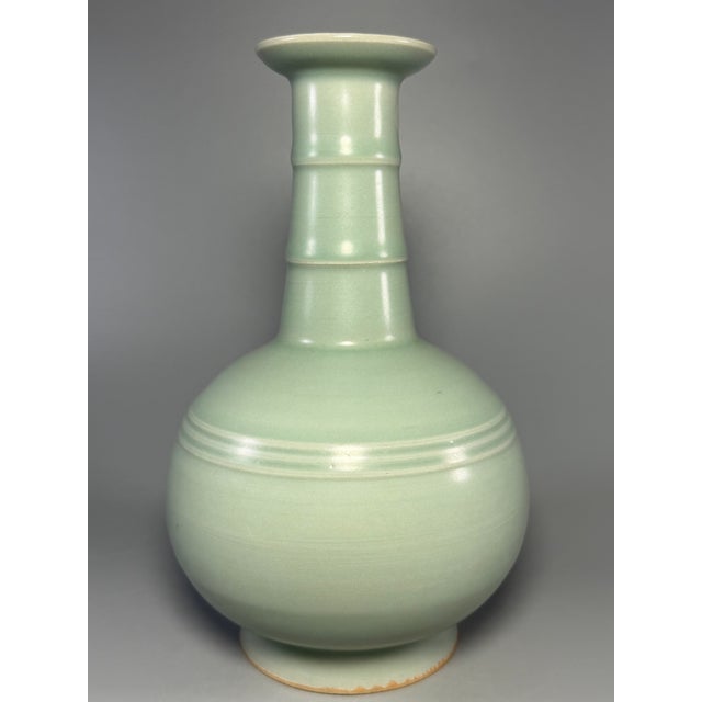 Mid 19th Century Ancient Chinese Longquan Celadon Ribbon Neck Vase | One of a Kind For Sale - Image 5 of 7