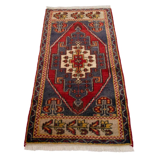 1960s Vintage Hand Knotted Small Rug, Kitchen, Bath Entry Decor Turkish Rug 2x4 Ft Approx For Sale - Image 4 of 13
