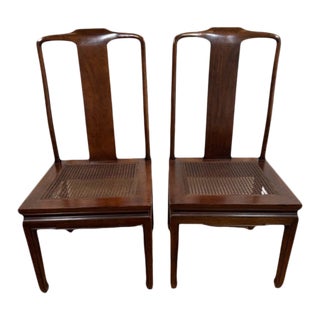 1990s Henredon Yoke Back Mahogany & Rattan Dining Chairs - a Pair For Sale