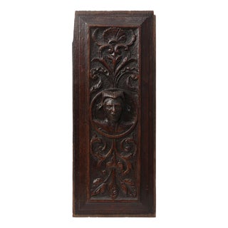 16th Century Flemish Renaissance Carved Oak Panel with Female Portrait Medallion For Sale