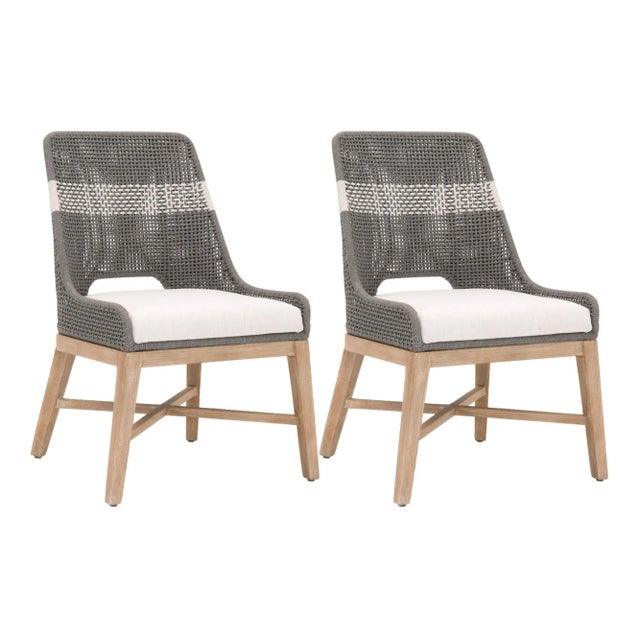 Tapestry Grey Mahogany Dining Chair, White Speckle Stripe & Dove Rope For Sale - Image 13 of 13