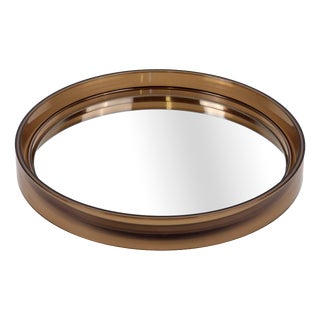 Vintage Round Smoked Brown Acrylic Mirror from Gilac, France, 1970s For Sale