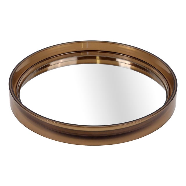 Vintage Round Smoked Brown Acrylic Mirror from Gilac, France, 1970s For Sale