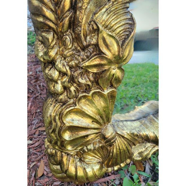 Ornamental & Decorative Materials 1980s Large Custom Antiqued Gold Leaf Plaster Coastal Regency Seashell Carved Wall Mirror For Sale - Image 7 of 10