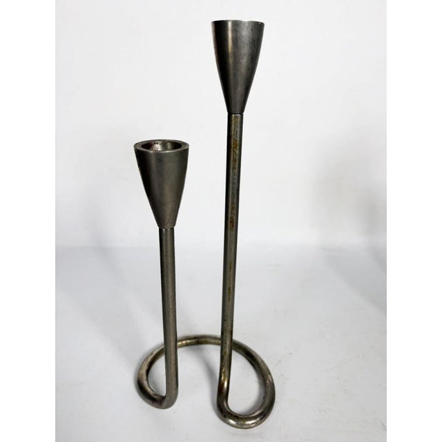 Scandinavian Metal Candlesticks, 1960s, Set of 2 For Sale - Image 9 of 11