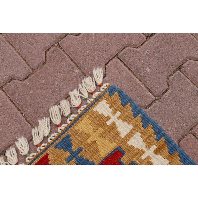 1970s Southwestern Style Geometric Design Handmade Red Oushak Accent Kilim Rug For Sale - Image 9 of 11