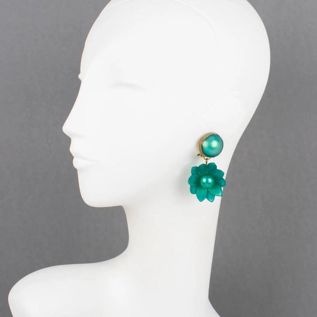These clip-on earrings, designed by Cilea Paris, are part of Francoise Montague's romantic-style collection. The dangling...