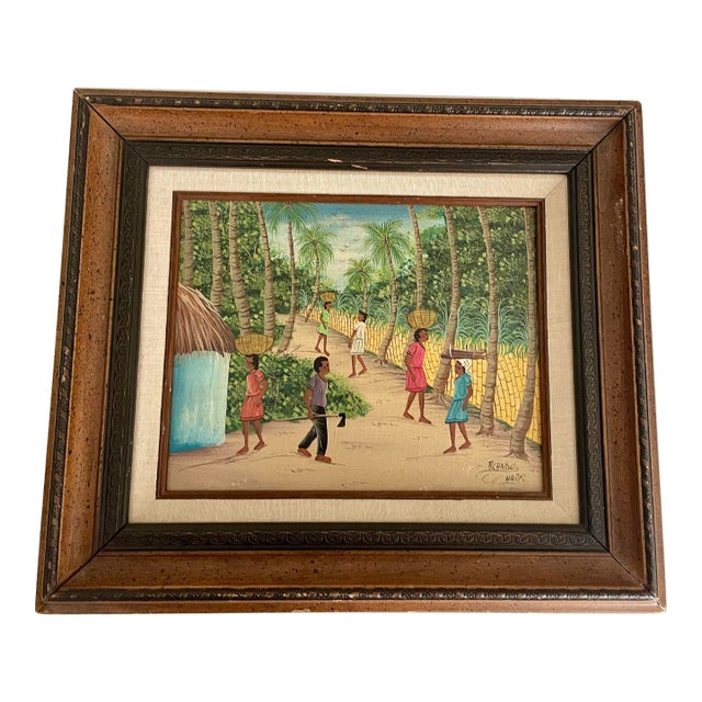 1980s Vintage Oil on Canvas Haitian Painting, Framed For Sale