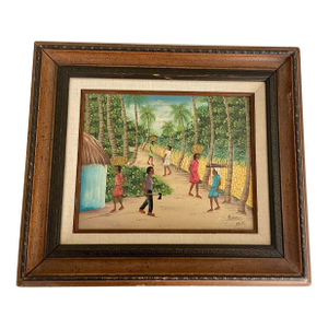 1980s Vintage Oil on Canvas Haitian Painting, Framed
