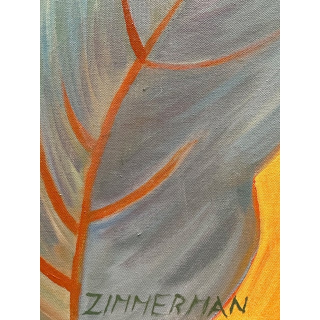 2020s Marc Zimmerman "Falling Leaves" Oil Painting, Three Figures in Tropical Village, Vertical Format, Warm Palette, Contemporary Art West Coast For Sale - Image 5 of 9