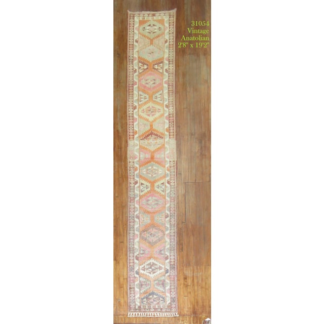 20th Century Long Orange Turkish Anatolian Geometric Runner For Sale - Image 16 of 18