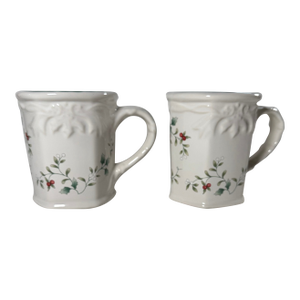 Pfaltgraff Winterberry Sculpted Mug - Set of 2, Stoneware, Holly & Berries, Scalloped Rim