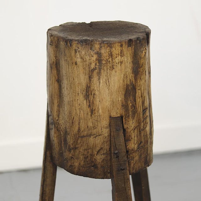 Brown Primitive Wabi Sabi Rustic Farmhouse Chopping Block / Side Table For Sale - Image 8 of 12