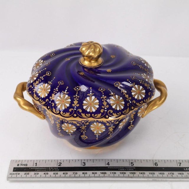 Antique Coalport Jewelled Cobalt Blue Twin-Handled Covered Bowl, 1872 For Sale - Image 13 of 14