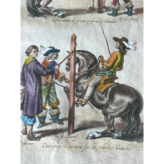 Framed 18'th C Colored Engravings From William Cavendish's Book on Horsemanship a Pair For Sale - Image 10 of 12