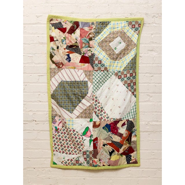 Pastel Patchwork Quilt With Floral, Check, and Geometric Vintage Fabrics For Sale - Image 10 of 12