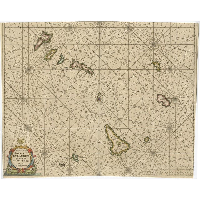 Antique map titled 'Pascaert van de Soute Eylanden ofte Ilhas de Cabo Verde'. This map depicts the Cape Verde Islands...