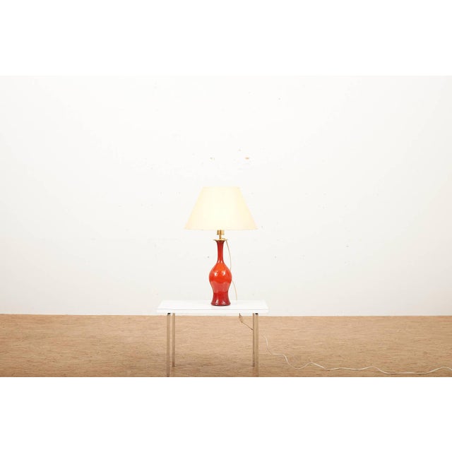 Model 3656 Table Lamp in Red Murano Glass and Parchment Shade from Paolo Venini, 1952, in Good conditions. Designed 1950...
