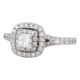 0.81ctw Round Diamond Halo Engagement Ring 14k White Gold Sz 6.25 Cathedral Band For Sale