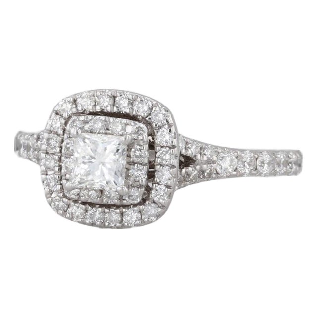 0.81ctw Round Diamond Halo Engagement Ring 14k White Gold Sz 6.25 Cathedral Band For Sale