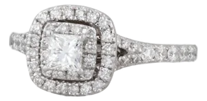 0.81ctw Round Diamond Halo Engagement Ring 14k White Gold Sz 6.25 Cathedral Band