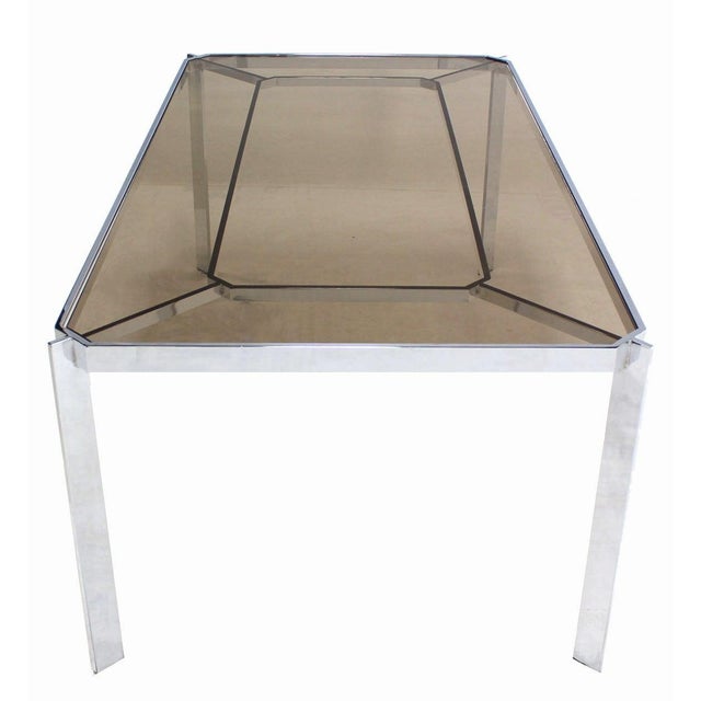 1970s Mid Century Modern Chrome Base Smoked Glass Top Dining Conference Table Baughman For Sale - Image 5 of 7