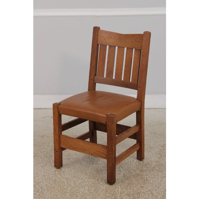 1900 - 1909 Antique L&jg Stickley Mission Oak Leather Chair For Sale - Image 5 of 14