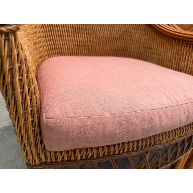 Vintage Palecek Wicker Dining Armchairs With Cushions – Set of 4 For Sale - Image 14 of 18