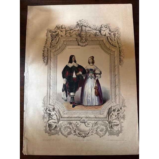 Paper Louis XIII & Anne of Austria French Court Costume, 1847, Lithograph For Sale - Image 7 of 10