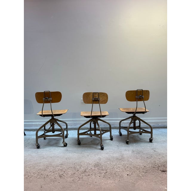 Vintage Toledo Metal Furniture Co. Uhl Art Adjustable Drafting Chair. Circa 1940’s A set of 3 stools with original paint...