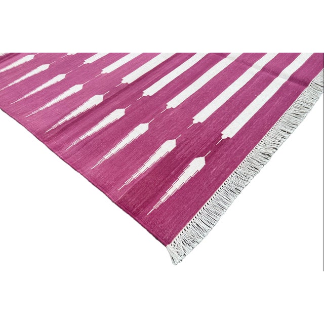Not Yet Made - Made To Order Not Yet Made - Made To Order Handmade Cotton Rug Vegetable Dyed Raspberry Pink & White Striped Dhurrie - 4'x6' For Sale - Image 5 of 11