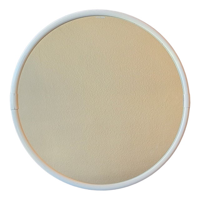 Vintage Round Wall Mirror in White Lacquered Metal by Keuko, 1980s For Sale