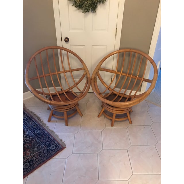 Vogue Rattan Bamboo Papasan Swivel Chairs a Pair Chairish