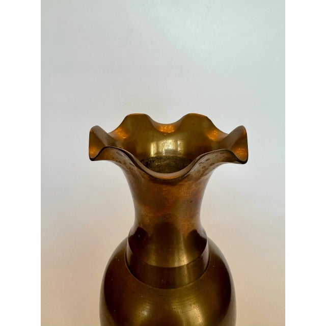Mid 20th Century Hollywood Regency Scalloped Edge Solid Brass Vase For Sale - Image 5 of 11