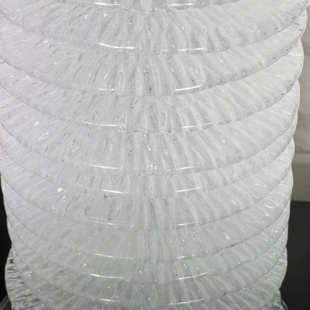 Transparent Pair of stacked Murano glass disk lamps For Sale - Image 8 of 8