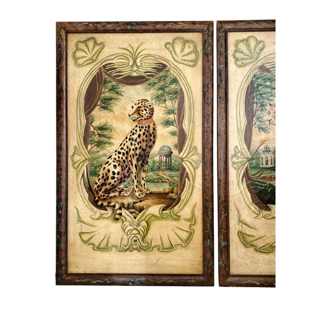 Tan Paintings Leopard & Cheetah - Extra Large Trompe l'Oeil Pair For Sale - Image 8 of 18