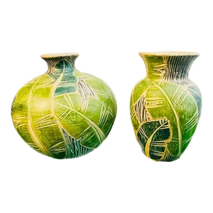 Late 20th Century Hand Carved Made in Thailand Pottery Vases - Set of 2