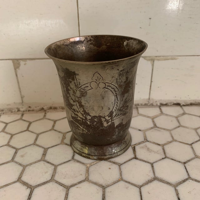 Silver 1940s Indian Etched Brass Metal Lassi Cup Vase For Sale - Image 8 of 8