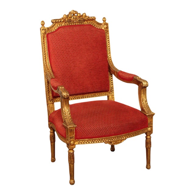 Early 20th Century French Louis XVI Giltwood Fauteuil Armchair For Sale