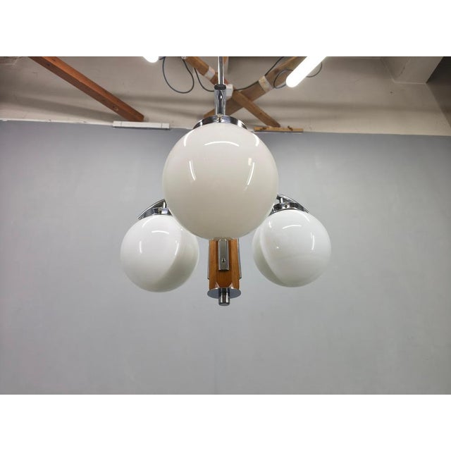 Art Deco Chandelier in Chrome, Walnut & Glass, 1930s For Sale - Image 6 of 15