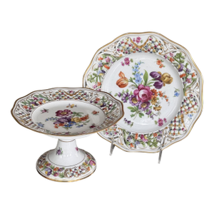 Vintage Schumann Bavaria Chateau Pattern Compote and Luncheon Plate - A Pair