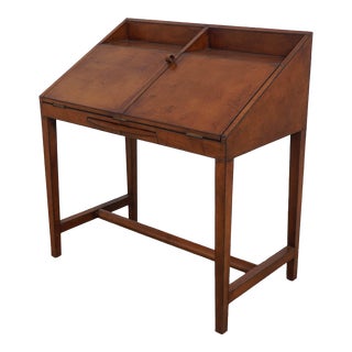 Crate & Barrel Quality Stitched Leather Slant Front Writing Desk For Sale