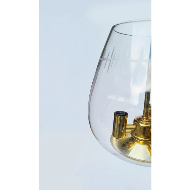 Moe Light Mid 20th Century Large Semi Flush Mount Brass Pendant Lights With Cut Glass Design Globes - Set of 3 For Sale - Image 4 of 10